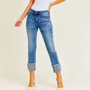 NWT Risen Denim cuffed slim straight leg jeans Size 9/29